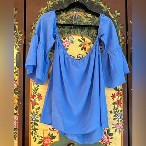 Lilly Pulitzer Blue Silk Off-The-Shoulder Top
